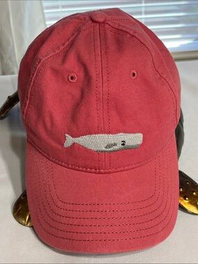 Harding-Lane Needlepoint Fish Baseball Cap Coral Red Cotton Hat